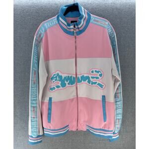 Le Tigre Men's sz XL Pink Blue & White Track Jacket Pastel Tri Color Large Logo